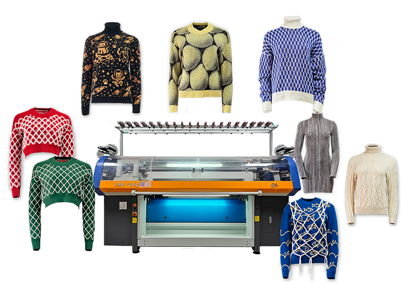 Процесс машинного вязания джемпера на производстве Psoops Knitwear в Алматы